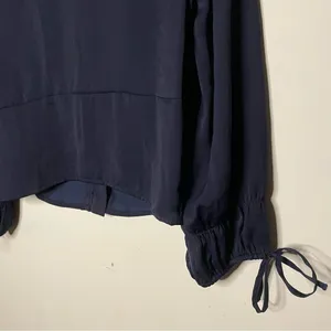 American Eagle Blue Satin V Neck 3/4 Sleeve Button Boho Renaissance Crop Top XS thumbnail 8