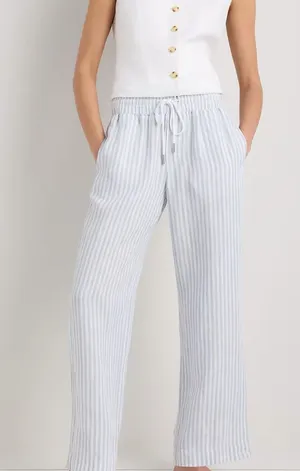 Women’s Quince 100% European Linen Wide Leg Pants Sky Blue Mariner Stripe Sz S thumbnail 1