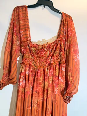 Free People Angel Eyes Brown Floral Off Shoulder High Slit Maxi Dress XS thumbnail 11