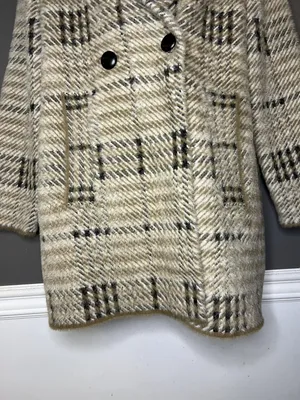 Anthropologie NVLT Coat Womens Large Beige Plaid Fuzzy Knit Button Front Unlined thumbnail 3