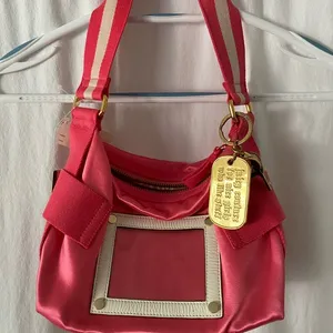Satin pink shoulder gold chain Transparent Pocket In Front S -NWT thumbnail 1