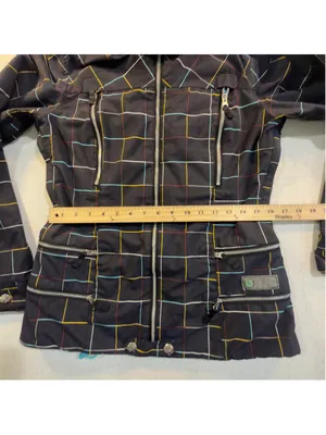 Burton Women’s Small - Y2K Snowboard Jacket Multicolor Plaid Grid Hooded thumbnail 9