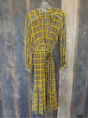 Anthropologie Yellow Plaid Dalton Wrap Midi Dress thumbnail 3