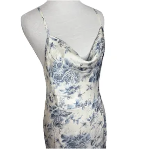 Cider Cowl Neck Blue White Dragonfly Satin Dress Cottagecore Criss Size Large thumbnail 2