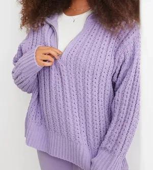 Aerie Lilac Cable Car Quarter Zip Sweater thumbnail 1