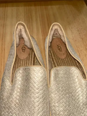 Ugg Womens Sandrinne Metallic Champagne Gold Woven Leather Espadrille Shoes sz12 thumbnail 3