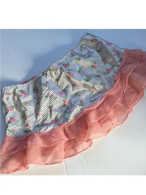 NWOT Vintage Jezebel Floral Polka Dot Ruffle Tiered Micro Mini Skirt Size Small thumbnail 10