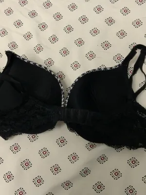 Women's Black White Lace Full Cup 36B Bow Houndstooth Push Up thumbnail 2