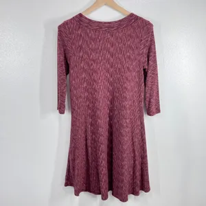 Anthropologie Swing Dress Knit Casual 3/4 Sleeve Pockets Maroon Size‎ Small thumbnail 4