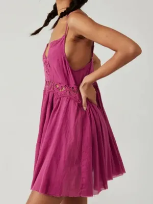 NWOT Free People Ilektra Lace Accent Cotton Slip Dress In Dahlia Mauve Size XL thumbnail 5