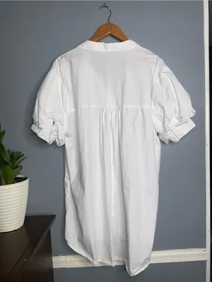 GeeGee White Cotton Button-Front Puff Sleeve Tunic Large thumbnail 6