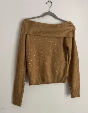 Brown sparkly off the shoulder sweater thumbnail 1