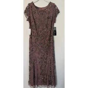 Pisarro Nights Embellished Mesh MIDI Gown Beaded Sz 10 Mauve NWT $268 thumbnail 3