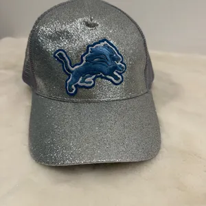 National Football League Detroit lions Silver Glitter baseball trucker hat Blue Lion mascot! thumbnail 9