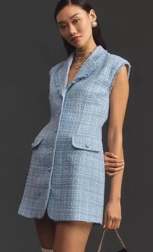 Anthropologie Blue Tweed Blazer Dress thumbnail 1