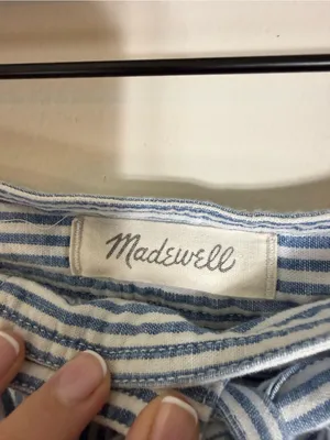 Madewell Tie Palisade Button-Front Midi Skirt in Pilar Stripe Blue White Size 8 thumbnail 7