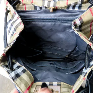 Hafmall Tan Red Black White Plaid Backpack Diaper Bag Style NWT thumbnail 5