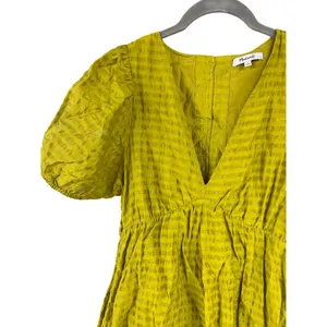 Madewell Kirkley Mini Dress Chartreuse Linen Blend Puff Sleeve Cutout Back 4 thumbnail 4