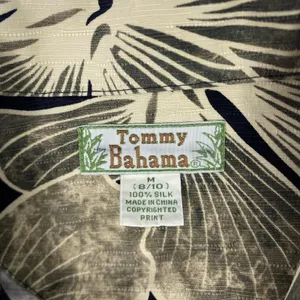 Tommy Bahama Vest Womens Medium Black‎ Beige Silk Hawaiian Floral Tie Front thumbnail 3