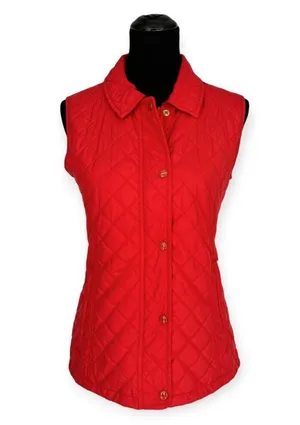 Peter Millar | Small | Women's Red Quilted Lightweight Rainbow Plaid Lined Vest thumbnail 5