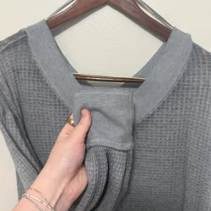 Free People We‎ The Free South Side Waffle Knit Thermal Charcoal Gray Sz XS thumbnail 7