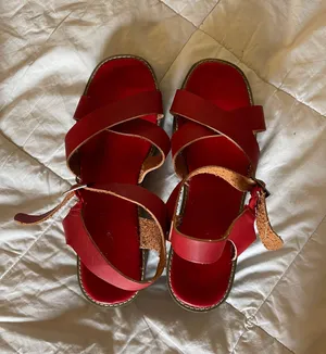 Red Leather Platform Sandals Size 7.5 thumbnail 4