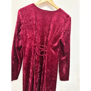 Vintage 90s TR Bentley Burgundy Crushed Velvet Lace Up Maxi Dress 10 Whimsygoth thumbnail 5