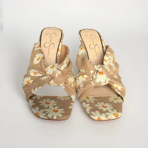 Jessica Simpson Size 8 Floral Bow Mule Heels Square Toe Daisy Shoes Women's thumbnail 3