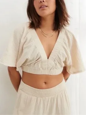 Aerie Boho Pool To Party Flutter Sleeve Crop Top Size XL Whimsical thumbnail 1