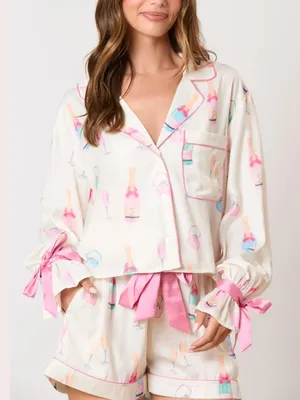 Peach Love California Champagne Print Pajama Set thumbnail 1