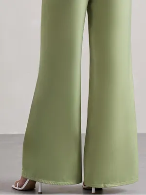 NWT Club L London Satin Wide Leg Trouser Sage Green High Rise Size US 8 thumbnail 3