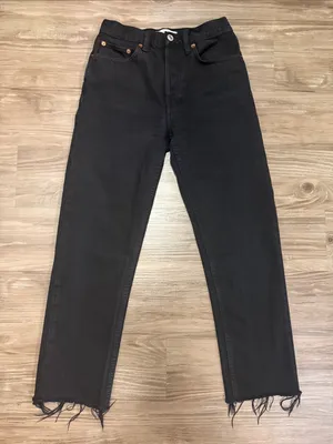 RE/DONE Originals 70s High Rise Stove Pipe Jeans 25 Fits 26x25 Black $265 thumbnail 2