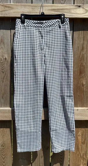SHEIN Womens Black White Gingham Checkered Straight Leg Pants Size 6 Medium thumbnail 1