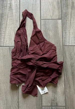 Zara Burgundy Halter Tie-Front Tank Top thumbnail 1