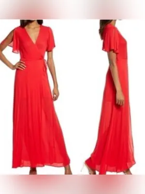 Lulus Much Obliged Red Wrap Maxi dress thumbnail 5