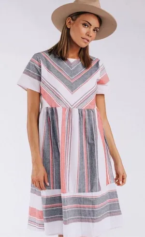 Womens Ces Femme Cotton Candy Striped Resort Dress - Sz S thumbnail 1