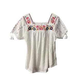 Time and Tru Embroidered White Short Sleeve Top size S NEW thumbnail 2