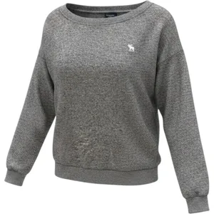 Abercrombie & Fitch Heathered Grey Boat Neck Knit Top XL Moose Logo Long Sleeve thumbnail 1