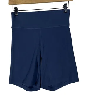 Abercrombie & Fitch Ribbed High Rise Biker Shorts Navy Blue Athleisure Size L thumbnail 1