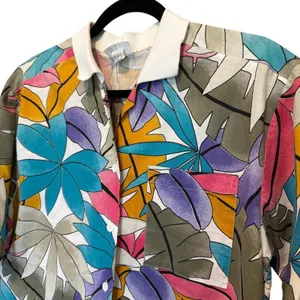 Artsy Tropical Leaf Shirt Womens‎ Medium Multi Color Good Vintage 90s USA thumbnail 3