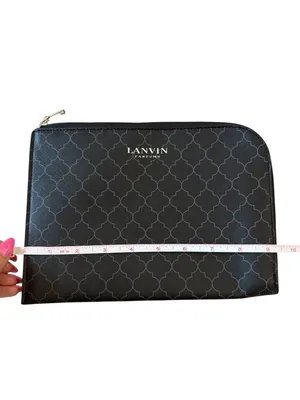 LANVIN Black Patterned Zip Cosmetic Makeup Pouch thumbnail 6