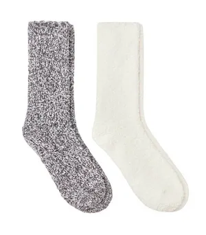 NWT Auden Marled Cozy Fuzzy Crew Socks 2-Pack 91230364 Ivory / Charcoal gray S thumbnail 1