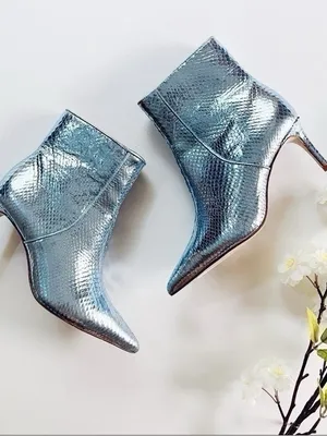 NEW Schutz Metallic Bette Ankle Bootie In Metallic Blue Leather thumbnail 3