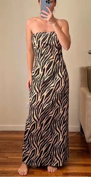 Jessica McClintock for Gunne Sax animal print maxi gown dress size S 7 CL thumbnail 1