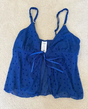 NWOT Cotton On iBODY Blue Heart Print Sheer Camisole with Adjustable Tie & Straps thumbnail 1