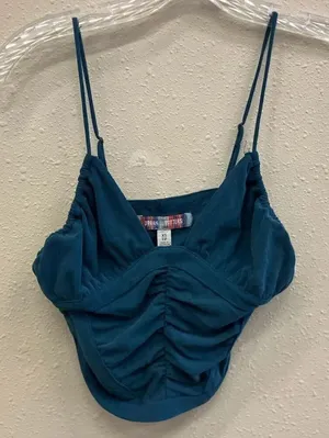 Urban outfitters V-neck Blue Spaghetti Strap Ribbed Crop Top XS 740 thumbnail 1