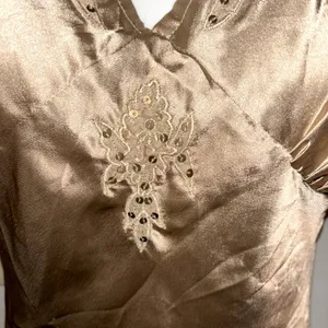 NEWPORT NEWS Gold satin long beaded sequins Slip nightgown lingerie NWTS size 6 thumbnail 5