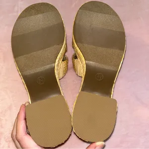 Wild Pair Niftyy woven espadrille beige heeled wedge size 8.5 open toe thumbnail 7