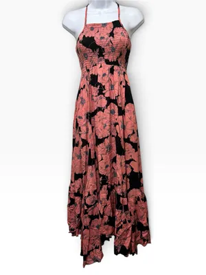 Free People Intimately Floral Halter Handkerchief Hem Maxi Dress Size XS thumbnail 2