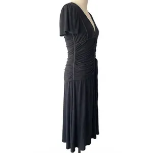 Zara Black Draped Mini Dress Size M Flutter Sleeve Ruched V-Neck Cocktail Party thumbnail 4